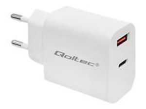QOLTEC 51714 Charger 18W 5-12V 1.5-3A USB type C PD USB QC 3.0 White