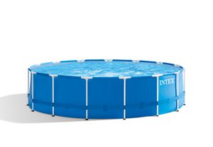 Baseinas Intex Metal Fram Pool Set with Filter Pump, Safety Ladder, Ground Cloth, Cover Blue, Age 6+, 457x122 cm