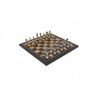 Metalinių šachmatų komplektas su aukso/juoda dirbtinės odos žaidimų lenta