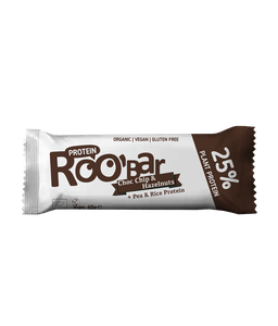 Ekologiškas baltyminis batonėlis su lazdyno riešutais ir šokolado gabaliukais – Roobar