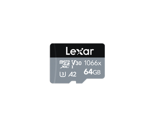 Atminties kortelė Lexar Professional 1066x UHS-I MicroSDXC, 64 GB, Flash memory class 10, Black/Gray, 120 MB/s, 160 MB/s