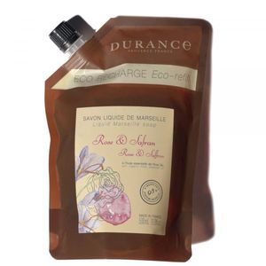 Durance Liquid Marseille Soap Rose &amp; Saffron Eco-Refill Rožių ir šafranų kvapo skysto muilo papildymas, 500ml