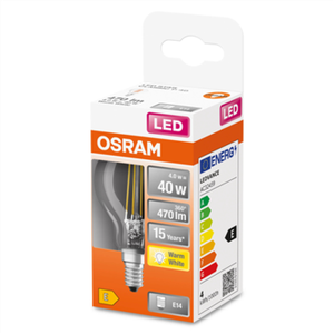 Osram Parathom Classic P Filament 40 non-dim 4W/827 E14 bulb | Osram | Parathom Classic P Filament | E14 | 4 W | Warm White