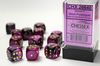 Chessex Gemini 16mm d6 with pips Dice Blocks (12 Dice) - Black-Purple w/gold