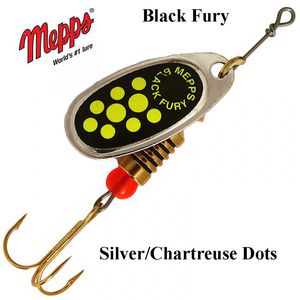 Sukriukė Mepps Black Fury Silver Chartreuse Dots 4.5 g
