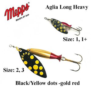 Sukriukė Mepps Aglia Long Heavy Black/Yellow Dots-Gold/Red 8 g