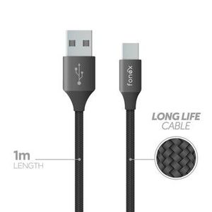 Data Cable USB to Type-C 12W Fabric 1m By Fonex Black
