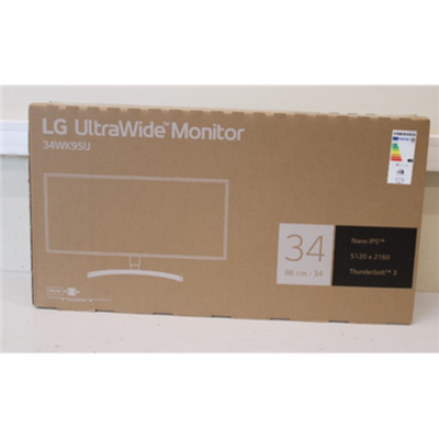 SALE OUT. LG 34WK95UP-W 34" IPS/5120X2160/21:9/5ms/HDMI,DisplayPort,USB/White, DAMAGED PACKAGING, SCRATCHED ON BACK | Monitor | 34WK95UP-W | 34 " | IPS | WUHD | 21:9 | 60 Hz | 5 ms | 5120 x 2160 | 450 cd/m² | HDMI ports quantity 2 | DAMAGED PACKAGING, SCRATCHED ON BACK