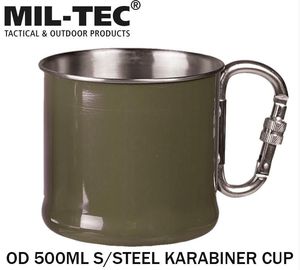 Metalinis puodelis su karabinu 500 ml žalia .