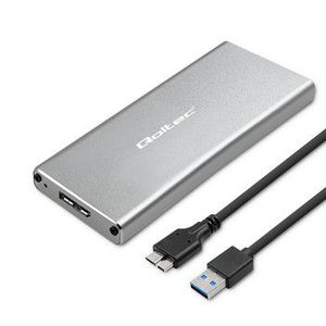 Qoltec 51833 Korpusas | M.2 SSD diskas | SATA | NGFF| USB 3.0 | Super greitis 5GB/s | 2TB | sidabras