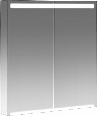 IFO Option veidrodinė spintelė 60, 70x60x15 cm su LED apšvietimu, 2 stiklinėm lentynėlėm, rozete