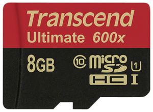 Transcend MicroSDHC 8GB + Adapteris / 600x Class 10