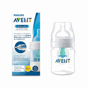 PHILIPS AVENT buteliukas Anti-colic su naujagimiui skirtos tėkmės žinduku ir AirFree vožtuvas, 0 mėn.+, SCF810/14, 125 ml