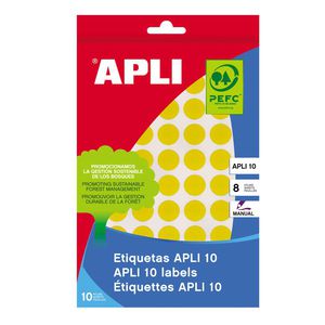 Lipnios etiketės APLI, apvalūs, diam., 13 mm, 8 l., geltona