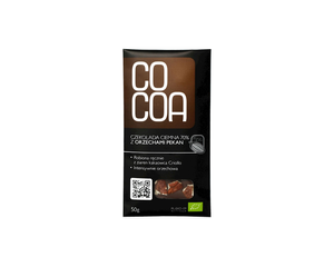Ekologiškas juodasis šokoladas 70 % su pekano riešutais, 50 g, COCOA