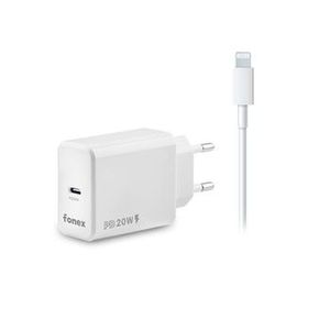 Travel Charger Type-C PD 20W+Lightning Cable 1m By Fonex White