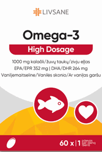 LIVSANE OMEGA-3 žuvų taukai EPA 352 mg DHA 264 mg High dosage N60