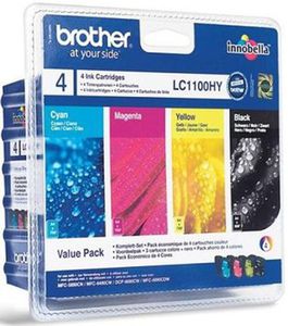 BROTHER LC-1100 ink cartridge black and tri-colour high capacity Bk: 19ml Cl: 16ml Bk: 900 Cl: 750 pages 4-pack blister