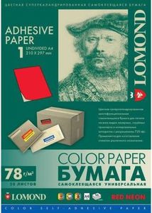 Lipnus popierius lipdukams Lomond Self-Adhesive Universal Labels, 1/210x297, A4, 50 lapų, Red neon