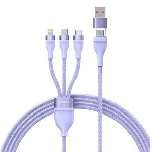 3in1 USB cable Baseus Flash Series 2, USB-C + micro USB + Lightning, 100W, 1.5m (purple)