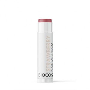 Biocos Strawberry Natural Lip Balm Drėkinamasis lūpų balzamas su spalva, 4g 