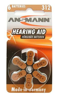 1x6 Ansmann Zinc-Air 312 (PR 41) Hearing Aid Batteries