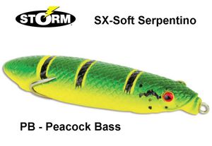 Vobleris Storm SX-Soft Serpentino Peacock Bass 9 cm