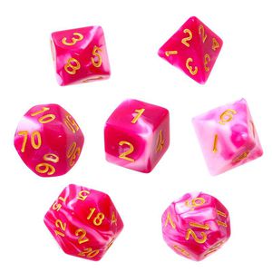 REBEL RPG Dice Set - Two Color - Pink and White (golden numbers)