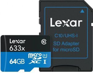 Atminties kortelė Lexar 64GB High-Performance 633x microSDHC UHS-I, up to 100MB/s read 20MB/s write