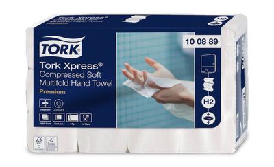 Tork Xpress Soft Multifold suspausti minkšti popieriniai rankšluosčiai, H2 100889, 2  sl., 225 serv., 22,2x24 cm, balta sp.