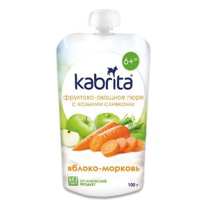 KABRITA obuolių-morkų tyrelė su ožkos pieno grietinėle, nuo 6 mėn., 100 g