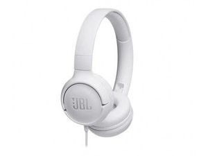 JBL Tune 500 baltos laidinės ausis uždengiančios lengvos ir sulankstomos ausinės su mikrofonu ir Siri bei Google Now | JBL Pure Bass Sound