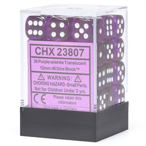 Chessex Translucent 12mm d6 with pips Dice Blocks (36 Dice) - Purple w/white