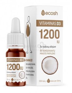 Maisto papildas ECOSH vitaminas D3 su kokosų aliejumi 1200TV 10ml