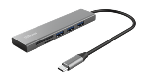 Trust Halyx Fast USB-C Hub  and  Card reader Compact, aluminium 3-port USB hub with (micro) SD card reader and USB-C connection