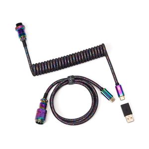Keychron Premium Coiled Aviator Cable - Rainbow Plated Black | Straight