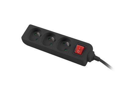 Lanberg Power strip 3m, black, 3 sockets, with switch, cable made of solid copper