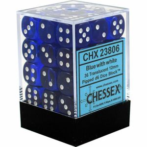 Chessex Translucent 12mm d6 with pips Dice Blocks (36 Dice) - Blue w/white