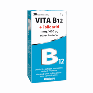 VITA B12 1 mg + folio rūgštis 400 mcg N30