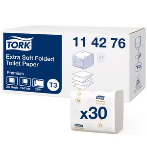 Tualetinis popierius Tork Extra Soft Folded T3, 114276, 2 sluoksniai, 252 lapeliai, baltos spalvos, 1vnt