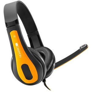 CANYON HSC-1, basic PC headset with microphone, combined 3.5mm plug, leather pads, Flat cable length 2.0m, 160*60*160mm, 0.13kg, Black-yellow