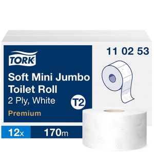 Tualetinis popierius Tork Premium Soft Jumbo Mini T2 (110253), baltos spalvos,  2 sluoksniai, 170 m, 1214 lapelių