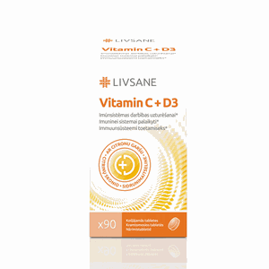 LIVSANE kramtomosios tabletės Vitamin C + D3, N90
