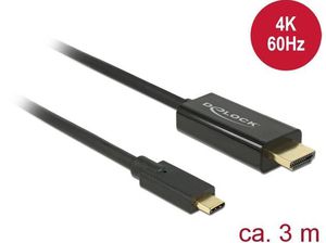 Delock Cable USB-C(M)->HDMI(M) 3M black (DISPLAYPORT ALTERNATE MODE)
