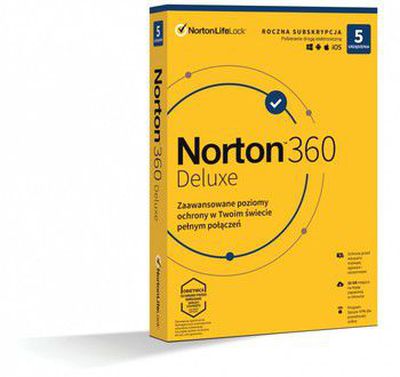 Norton 360 Deluxe 2022 antivirusinės licencija 5 įrenginiams 1 metų prenumerata su automatiniu atnaujinimu (dėžutė) | Apima saugų VPN ir slaptažodžių tvarkytuvę | 50GB atsarginė kompiuterio "debesies" kopija | Suderinamumas: PC, Mac, iOS, Android