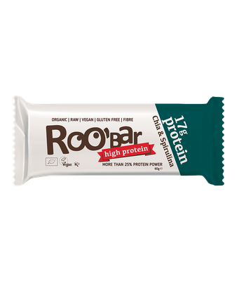 Ekologiškas baltyminis batonėlis su chia ir spirulina – Roobar