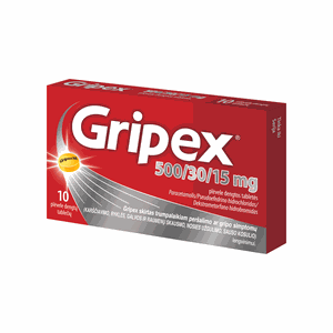 Gripex 500 mg/30 mg/15 mg plėvele dengtos tabletės N10