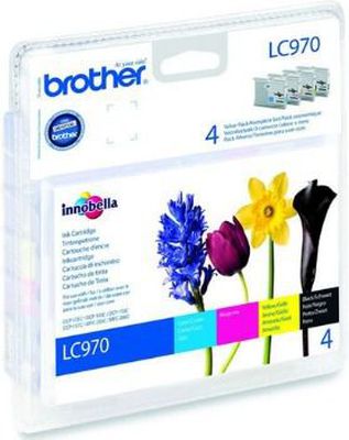 BROTHER LC-970 ink cartridge black and tri-colour standard capacity bl:350 pages cl: 300 pages 4-pack blister without alarm