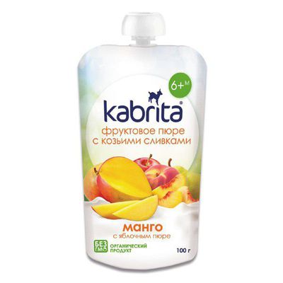 KABRITA mango ir obuolių tyrelė su ožkos pieno grietinėle, nuo 6 mėn.,100g