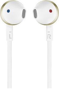 JBL T205 Champagne Gold Earbud headphones | 1-button remote with microphone | Tangle-free flat cable